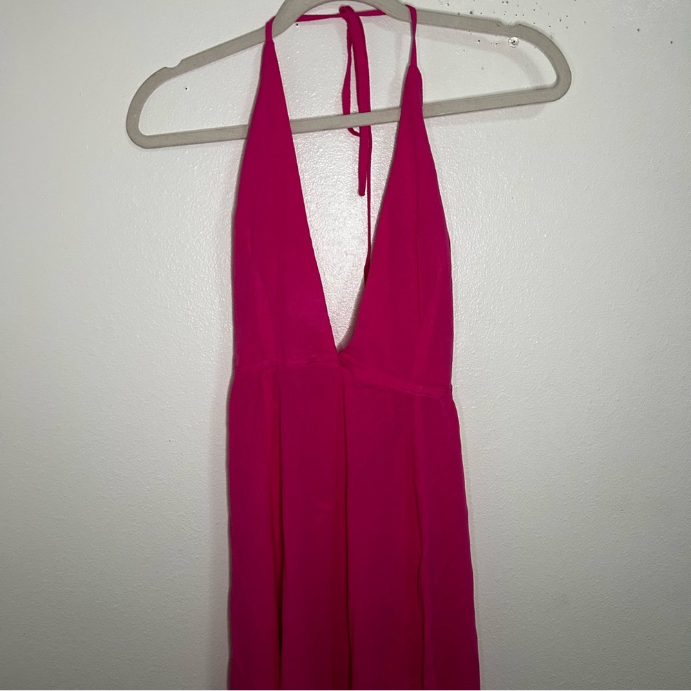 Super down Revolve hot pink halter dress with straps cutout back - Picture 6 of 14